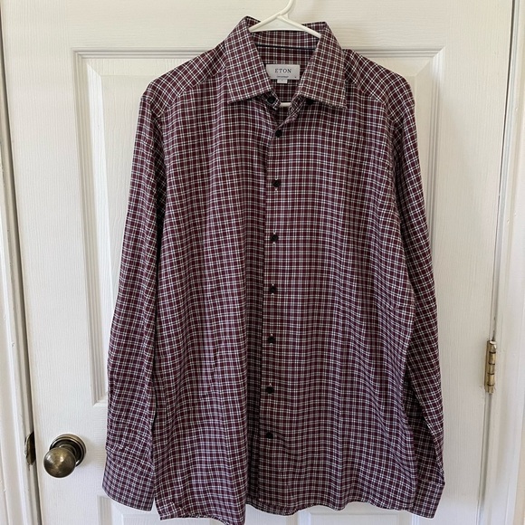Eton Other - Eton Men's Burgundy and White Plaid Dress Shirt